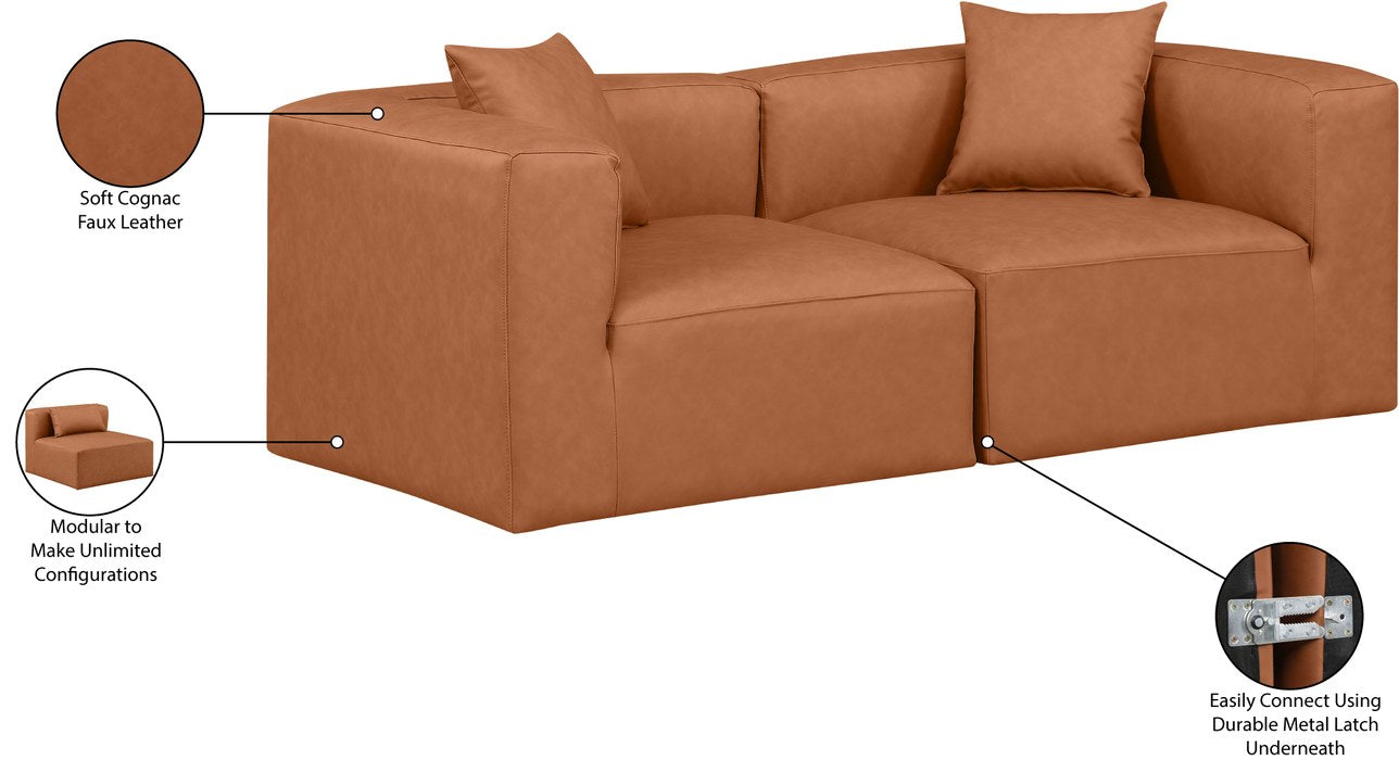 Meridian Furniture - Cube 72" Cognac Vegan Leather Upholstered 2pc. Sofa - 668Cognac-S72B - GreatFurnitureDeal