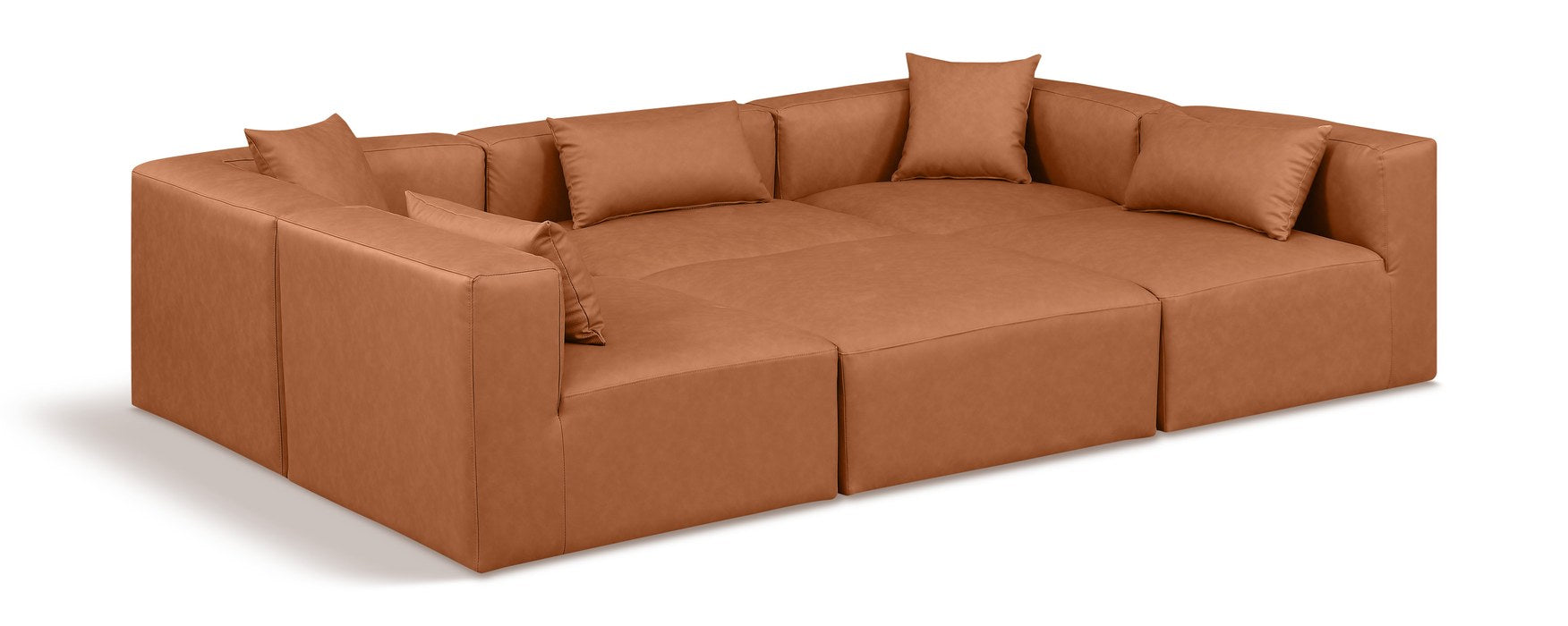 Meridian Furniture - Cube 108" Cognac Vegan Leather Upholstered 6pc. Sectional - 668Cognac-Sec6C - GreatFurnitureDeal