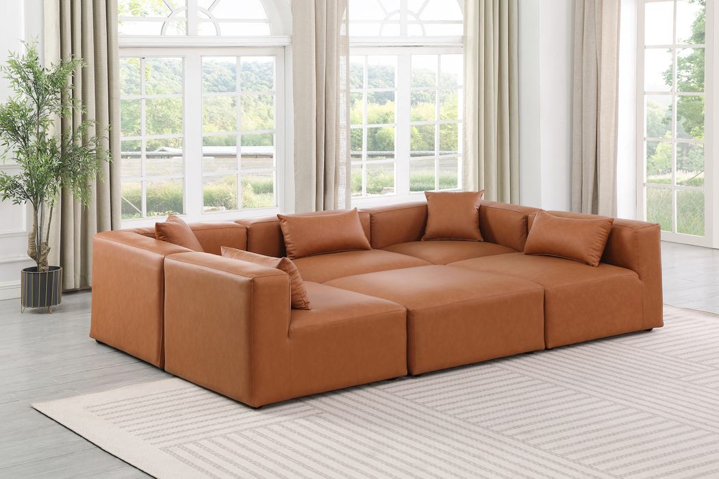 Meridian Furniture - Cube 108" Cognac Vegan Leather Upholstered 6pc. Sectional - 668Cognac-Sec6C - GreatFurnitureDeal