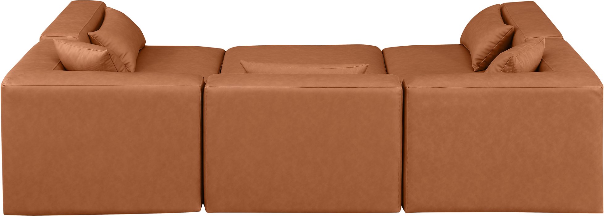 Meridian Furniture - Cube 108" Cognac Vegan Leather Upholstered 6pc. Sectional - 668Cognac-Sec6C - GreatFurnitureDeal