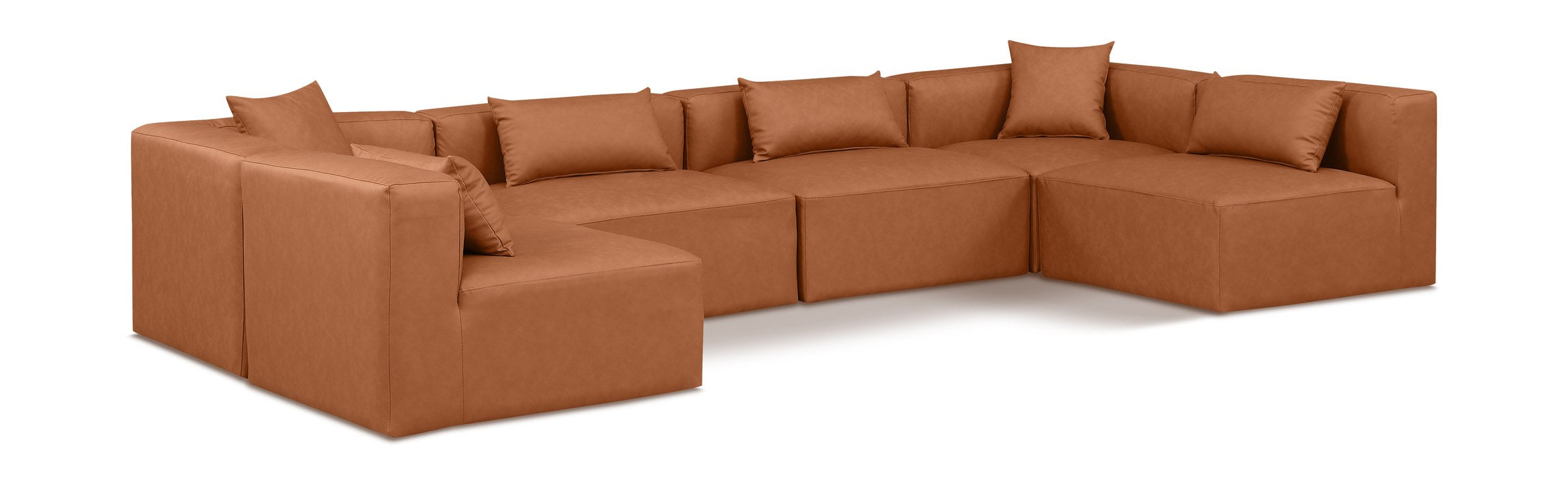 Meridian Furniture - Cube 144" Cognac Vegan Leather Upholstered 6pc. Sectional - 668Cognac-Sec6D - GreatFurnitureDeal