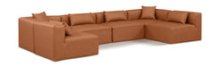 Meridian Furniture - Cube 144" Cognac Vegan Leather Upholstered 6pc. Sectional - 668Cognac-Sec6D - GreatFurnitureDeal