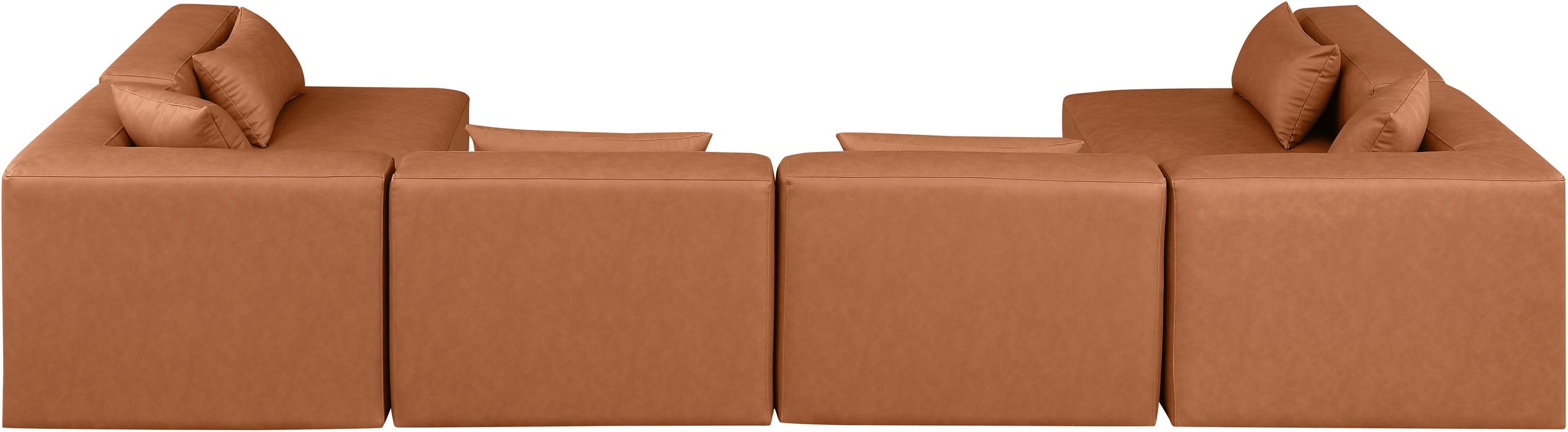 Meridian Furniture - Cube 144" Cognac Vegan Leather Upholstered 6pc. Sectional - 668Cognac-Sec6D - GreatFurnitureDeal