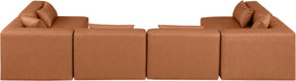 Meridian Furniture - Cube 144" Cognac Vegan Leather Upholstered 6pc. Sectional - 668Cognac-Sec6D - GreatFurnitureDeal