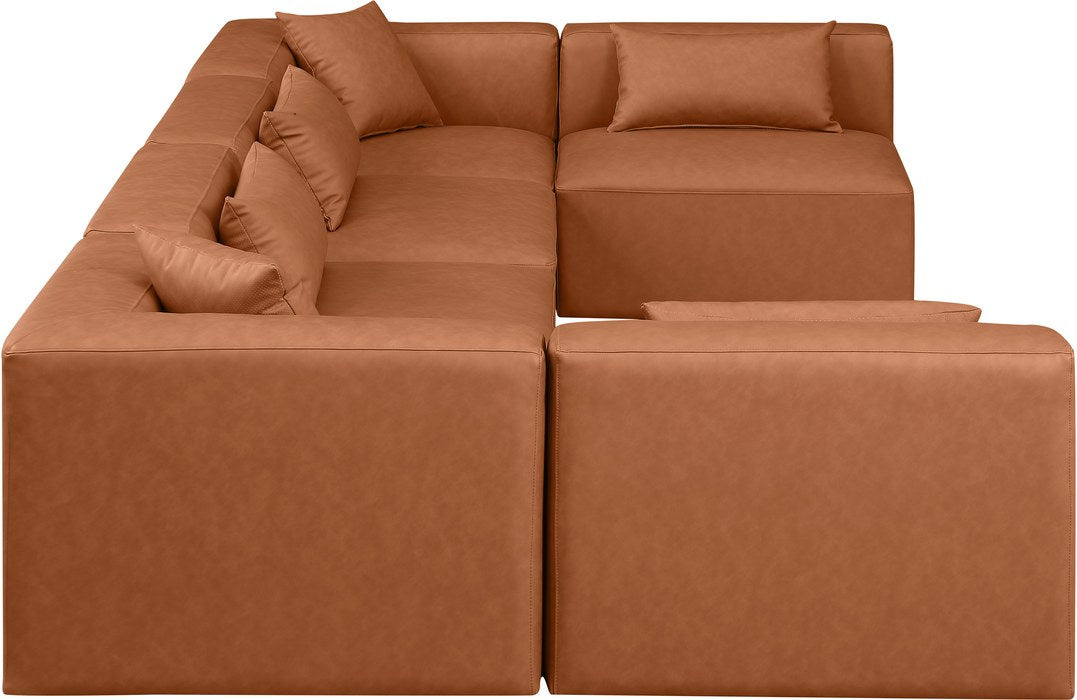 Meridian Furniture - Cube 144" Cognac Vegan Leather Upholstered 6pc. Sectional - 668Cognac-Sec6D - GreatFurnitureDeal
