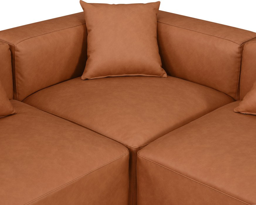 Meridian Furniture - Cube 144" Cognac Vegan Leather Upholstered 6pc. Sectional - 668Cognac-Sec6D - GreatFurnitureDeal