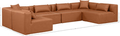 Meridian Furniture - Cube 144" Cognac Vegan Leather Upholstered 6pc. Sectional - 668Cognac-Sec6D - GreatFurnitureDeal