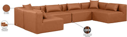 Meridian Furniture - Cube 144" Cognac Vegan Leather Upholstered 6pc. Sectional - 668Cognac-Sec6D - GreatFurnitureDeal