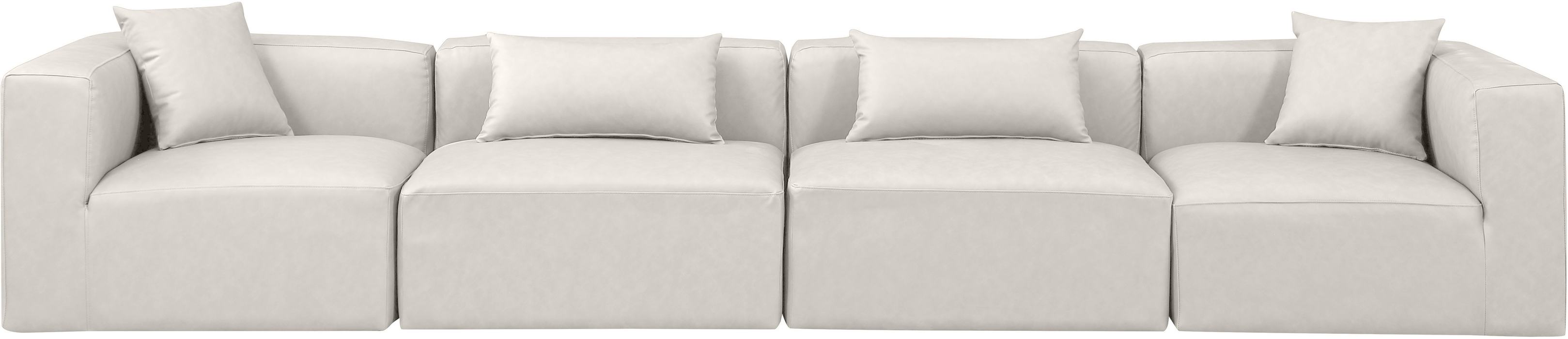 Meridian Furniture - Cube 144" Cream Vegan Leather Upholstered 4pc. Sofa - 668Cream-S144B - GreatFurnitureDeal