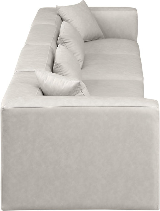 Meridian Furniture - Cube 144" Cream Vegan Leather Upholstered 4pc. Sofa - 668Cream-S144B - GreatFurnitureDeal