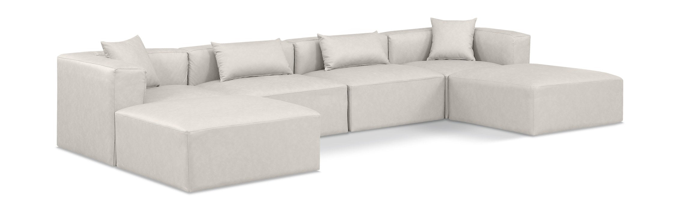Meridian Furniture - Cube 144" Cream Vegan Leather Upholstered 6pc. Sectional - 668Cream-Sec6B - GreatFurnitureDeal