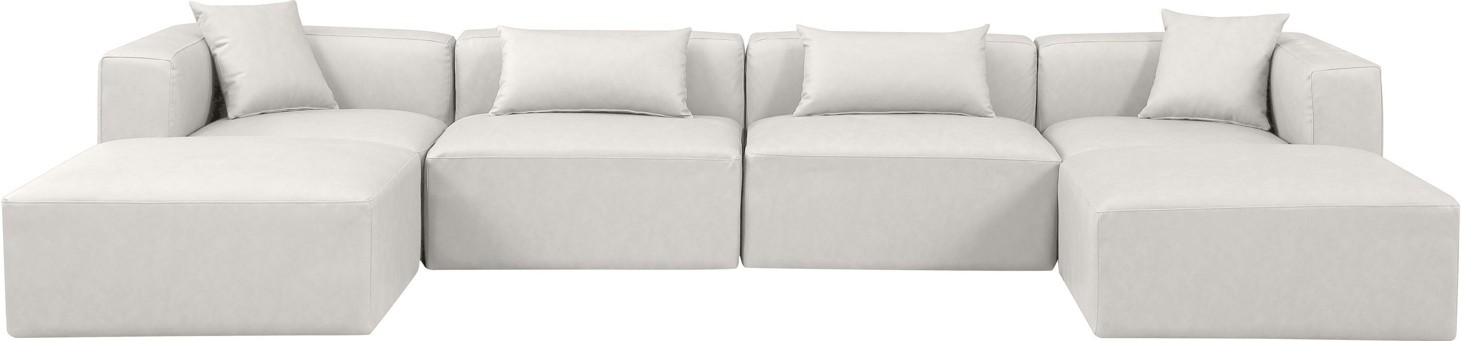 Meridian Furniture - Cube 144" Cream Vegan Leather Upholstered 6pc. Sectional - 668Cream-Sec6B - GreatFurnitureDeal