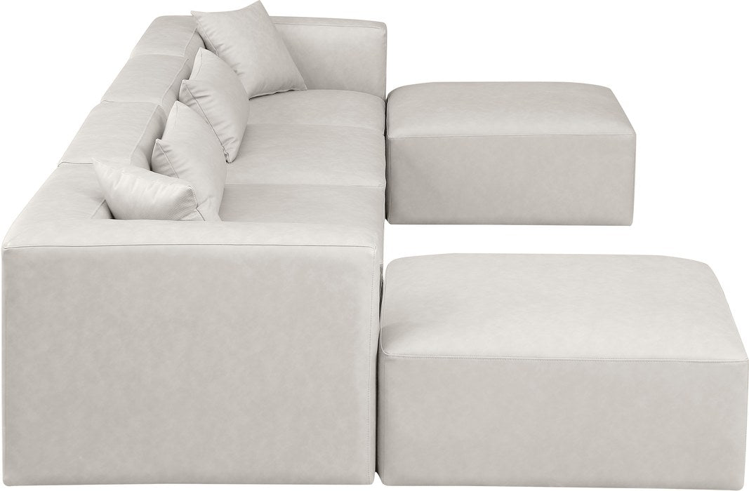 Meridian Furniture - Cube 144" Cream Vegan Leather Upholstered 6pc. Sectional - 668Cream-Sec6B - GreatFurnitureDeal