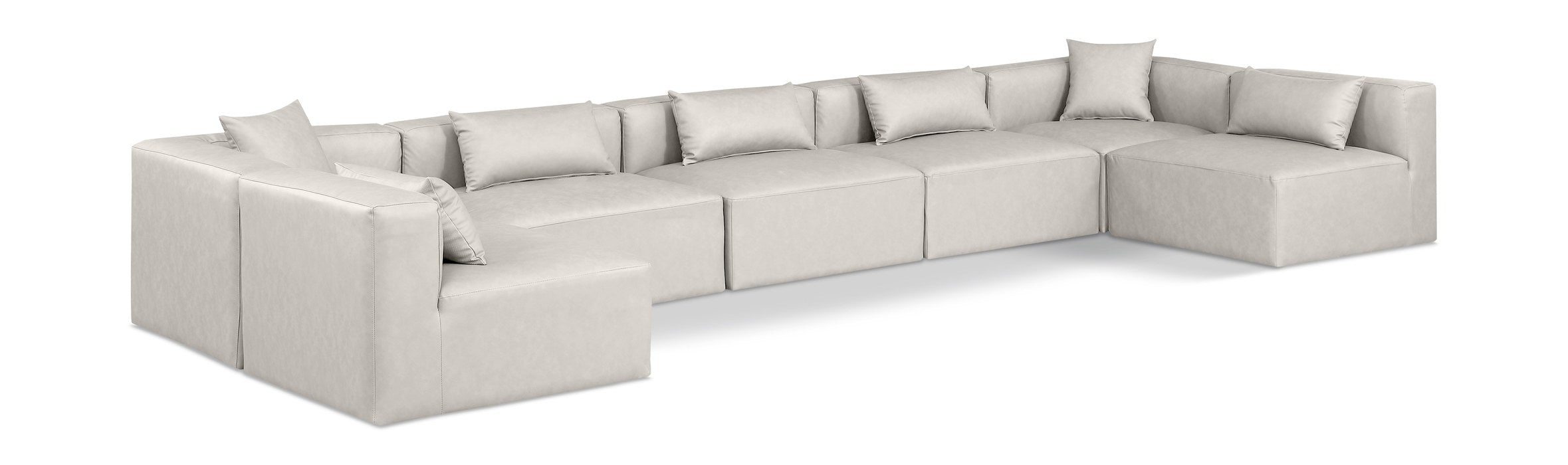Meridian Furniture - Cube 180" Cream Vegan Leather Upholstered 7pc. Sectional - 668Cream-Sec7B - GreatFurnitureDeal