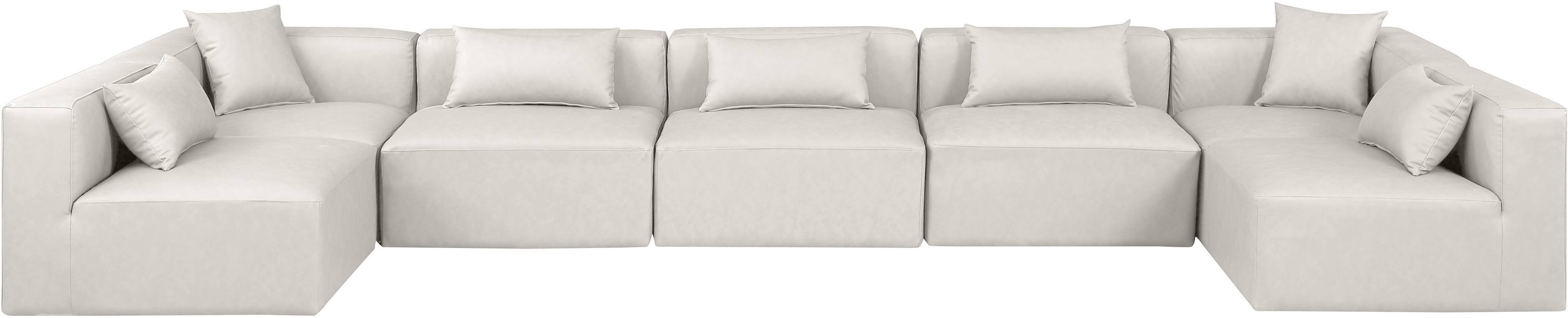 Meridian Furniture - Cube 180" Cream Vegan Leather Upholstered 7pc. Sectional - 668Cream-Sec7B - GreatFurnitureDeal