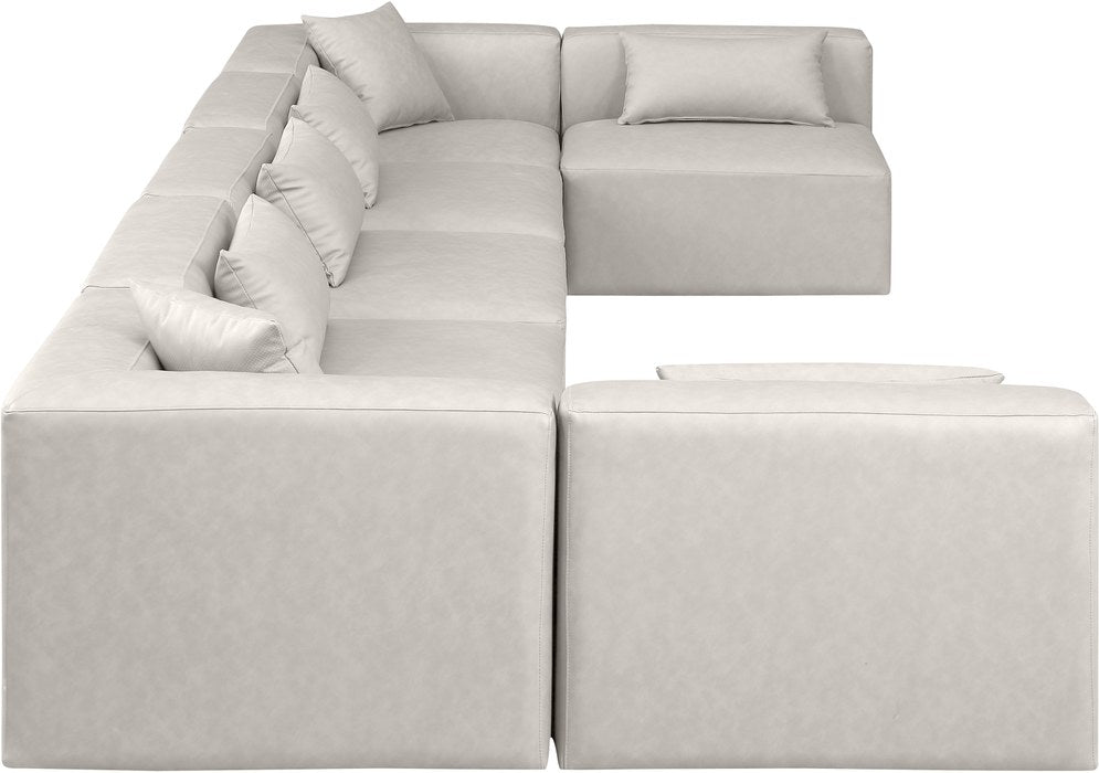 Meridian Furniture - Cube 180" Cream Vegan Leather Upholstered 7pc. Sectional - 668Cream-Sec7B - GreatFurnitureDeal