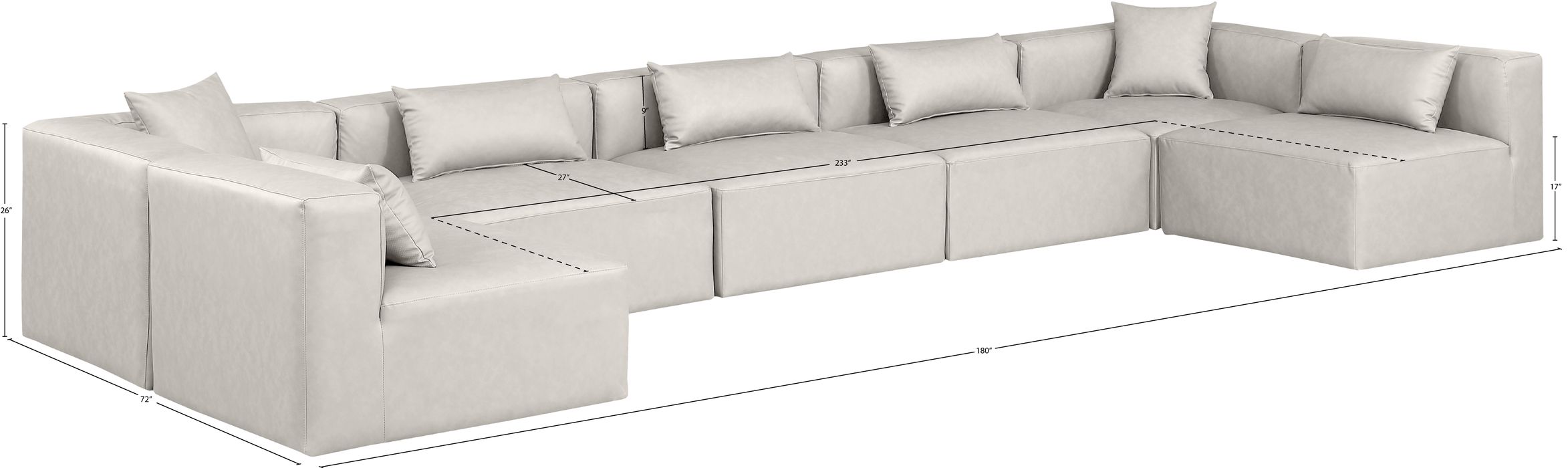 Meridian Furniture - Cube 180" Cream Vegan Leather Upholstered 7pc. Sectional - 668Cream-Sec7B - GreatFurnitureDeal