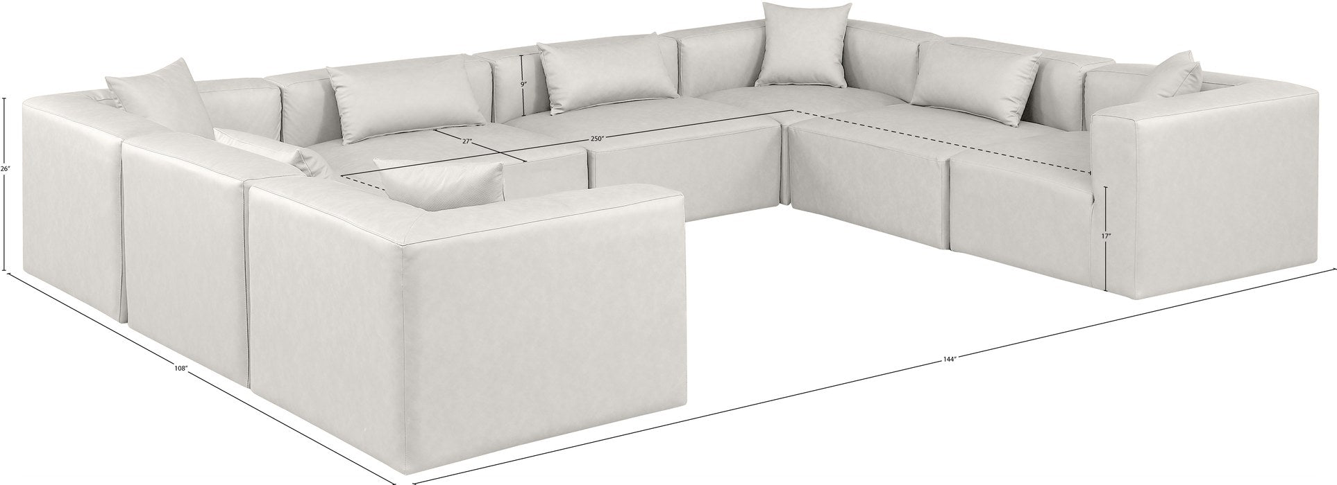 Meridian Furniture - Cube 144" Cream Vegan Leather Upholstered 8pc. Sectional - 668Cream-Sec8A - GreatFurnitureDeal
