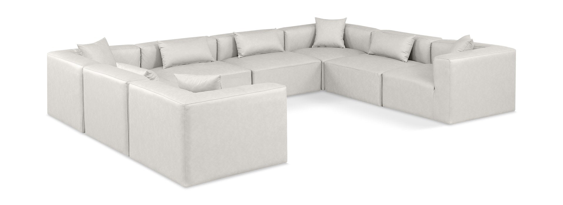 Meridian Furniture - Cube 144" Cream Vegan Leather Upholstered 8pc. Sectional - 668Cream-Sec8A - GreatFurnitureDeal