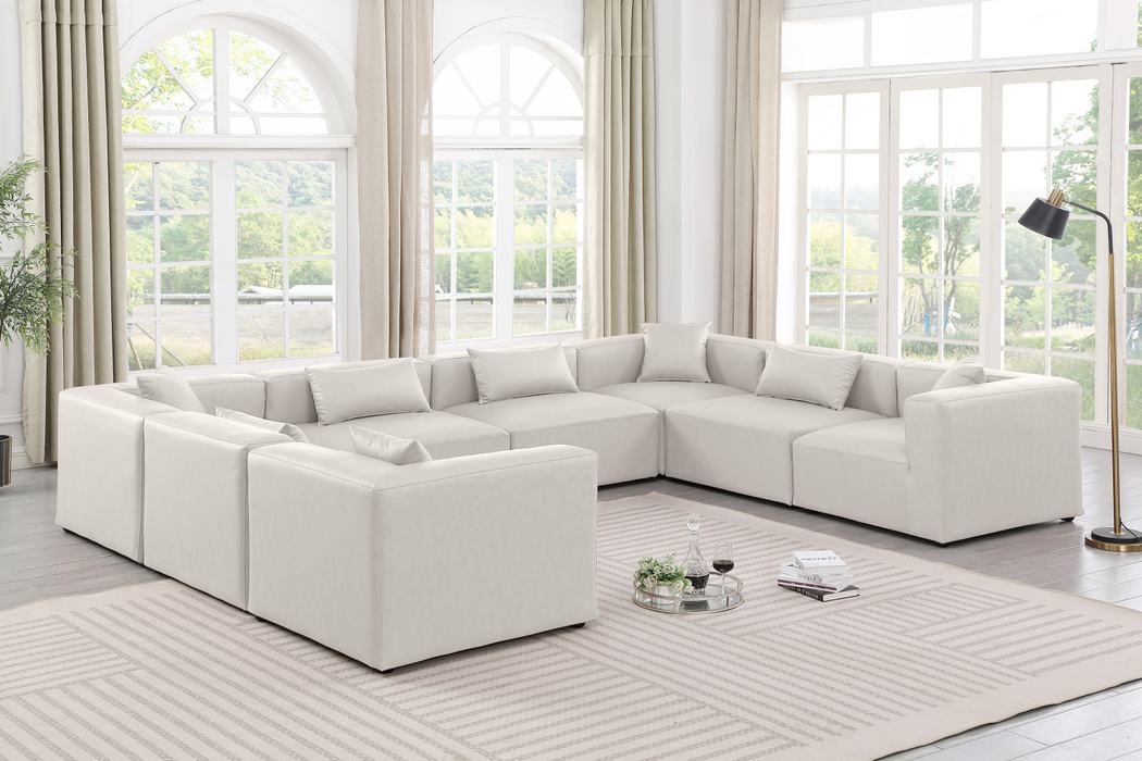 Meridian Furniture - Cube 144" Cream Vegan Leather Upholstered 8pc. Sectional - 668Cream-Sec8A - GreatFurnitureDeal