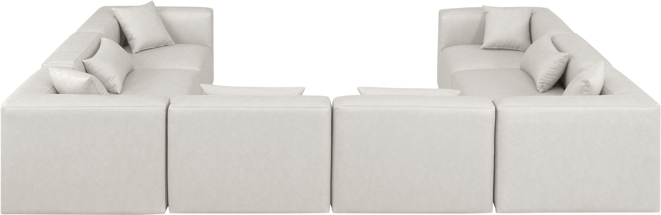 Meridian Furniture - Cube 144" Cream Vegan Leather Upholstered 8pc. Sectional - 668Cream-Sec8A - GreatFurnitureDeal