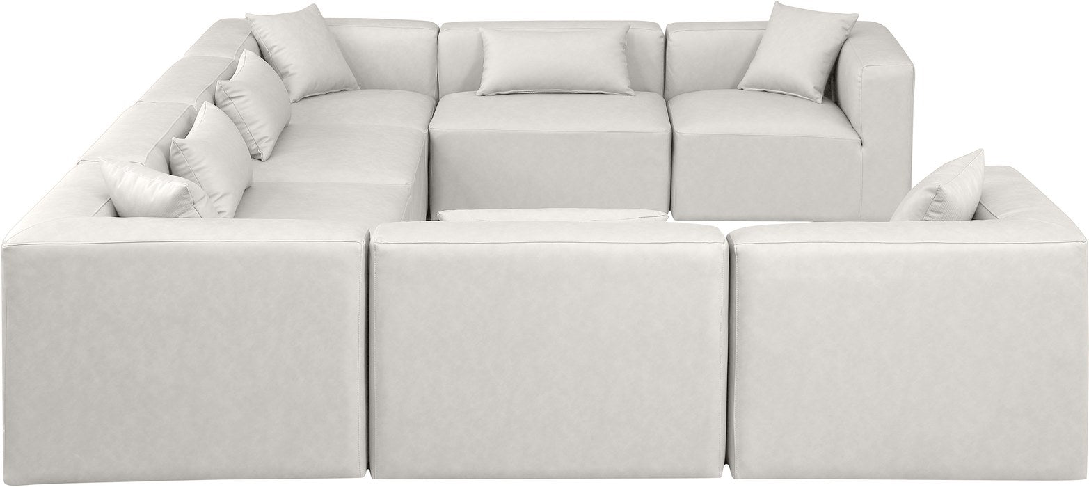 Meridian Furniture - Cube 144" Cream Vegan Leather Upholstered 8pc. Sectional - 668Cream-Sec8A - GreatFurnitureDeal
