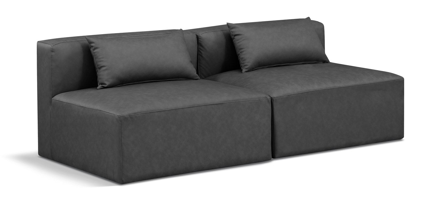Meridian Furniture - Cube 72" Charcoal Vegan Leather Upholstered 2pc. Armless Sofa - 668Grey-S72A - GreatFurnitureDeal