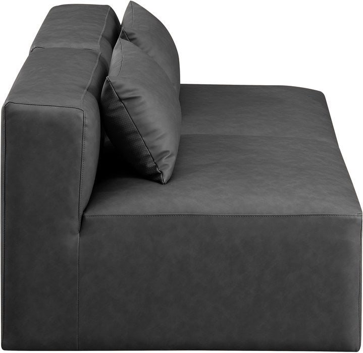 Meridian Furniture - Cube 72" Charcoal Vegan Leather Upholstered 2pc. Armless Sofa - 668Grey-S72A - GreatFurnitureDeal