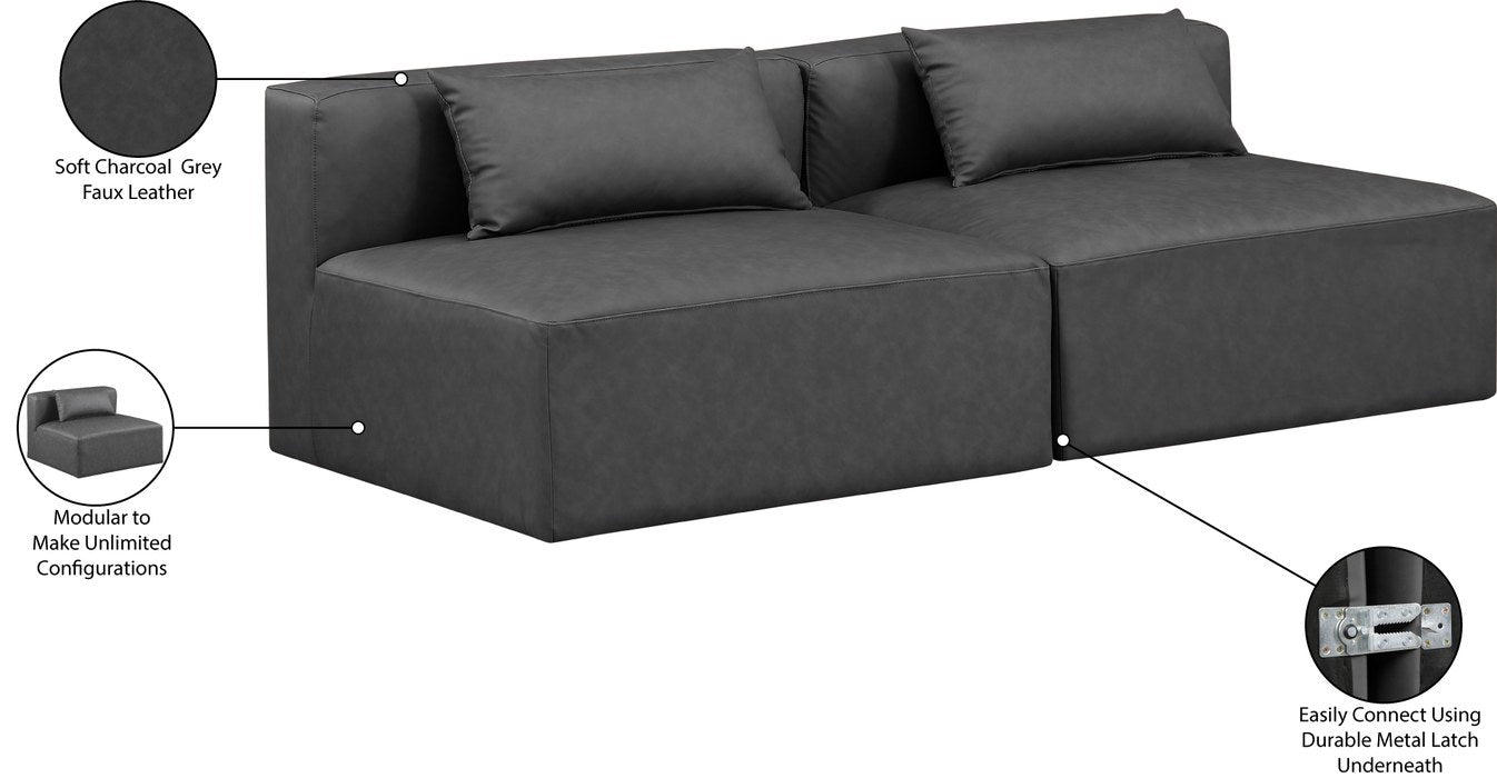 Meridian Furniture - Cube 72" Charcoal Vegan Leather Upholstered 2pc. Armless Sofa - 668Grey-S72A - GreatFurnitureDeal