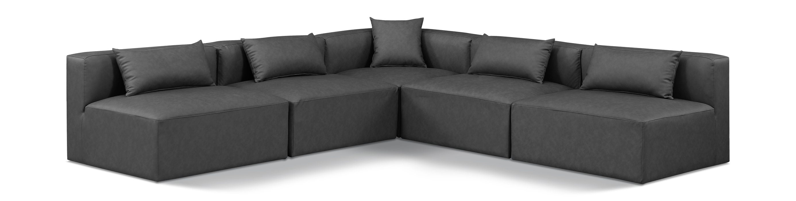 Meridian Furniture - Cube 108" Charcoal Vegan Leather Upholstered 5pc. Sectional - 668Grey-Sec5B - GreatFurnitureDeal