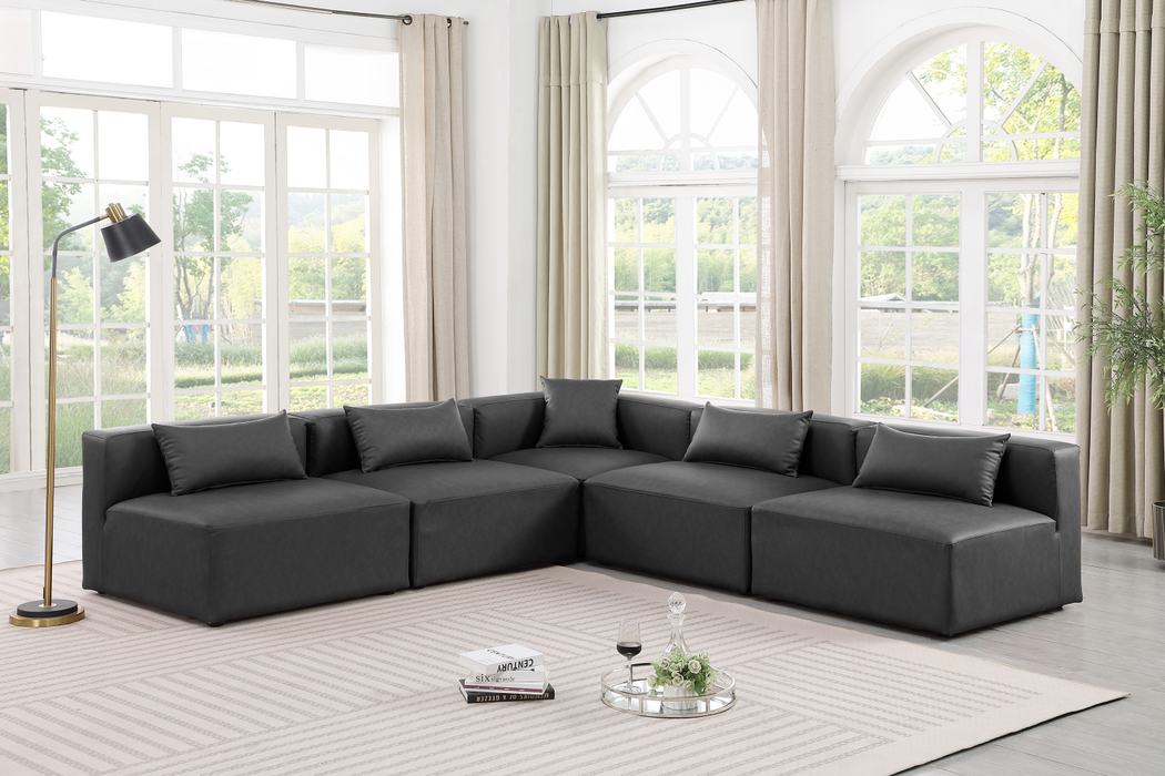 Meridian Furniture - Cube 108" Charcoal Vegan Leather Upholstered 5pc. Sectional - 668Grey-Sec5B - GreatFurnitureDeal