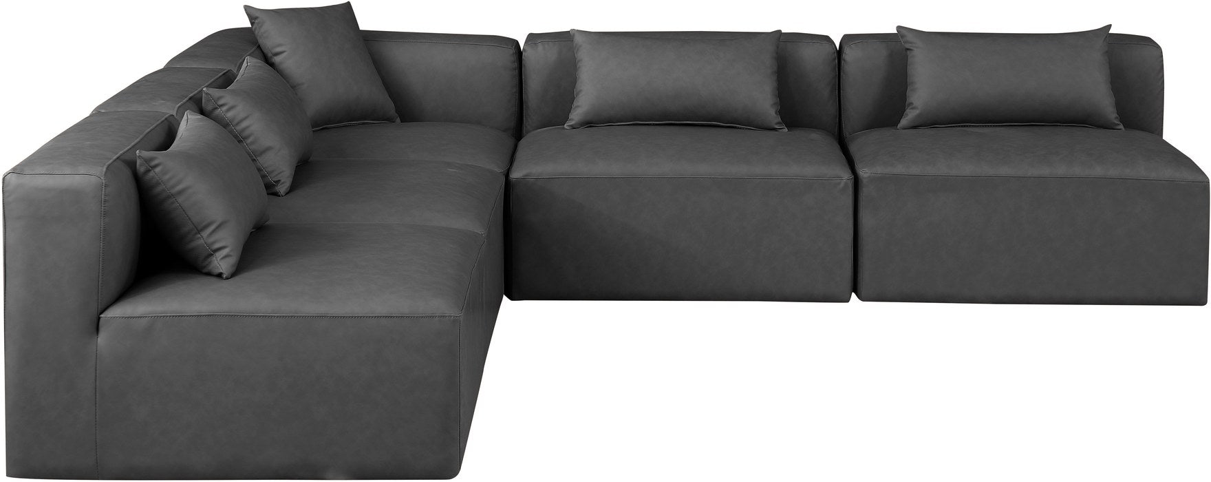 Meridian Furniture - Cube 108" Charcoal Vegan Leather Upholstered 5pc. Sectional - 668Grey-Sec5B - GreatFurnitureDeal