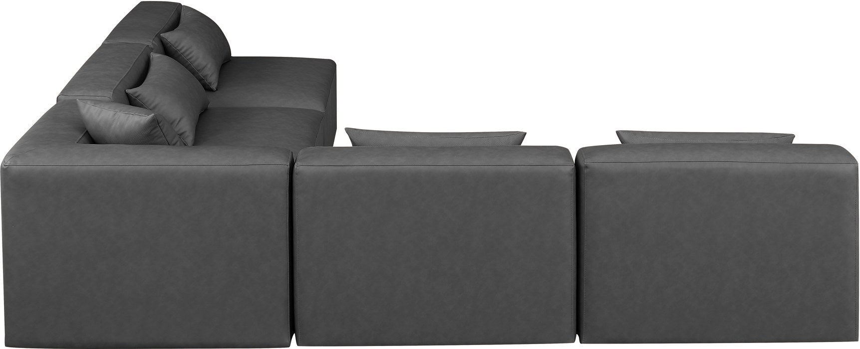 Meridian Furniture - Cube 108" Charcoal Vegan Leather Upholstered 5pc. Sectional - 668Grey-Sec5B - GreatFurnitureDeal