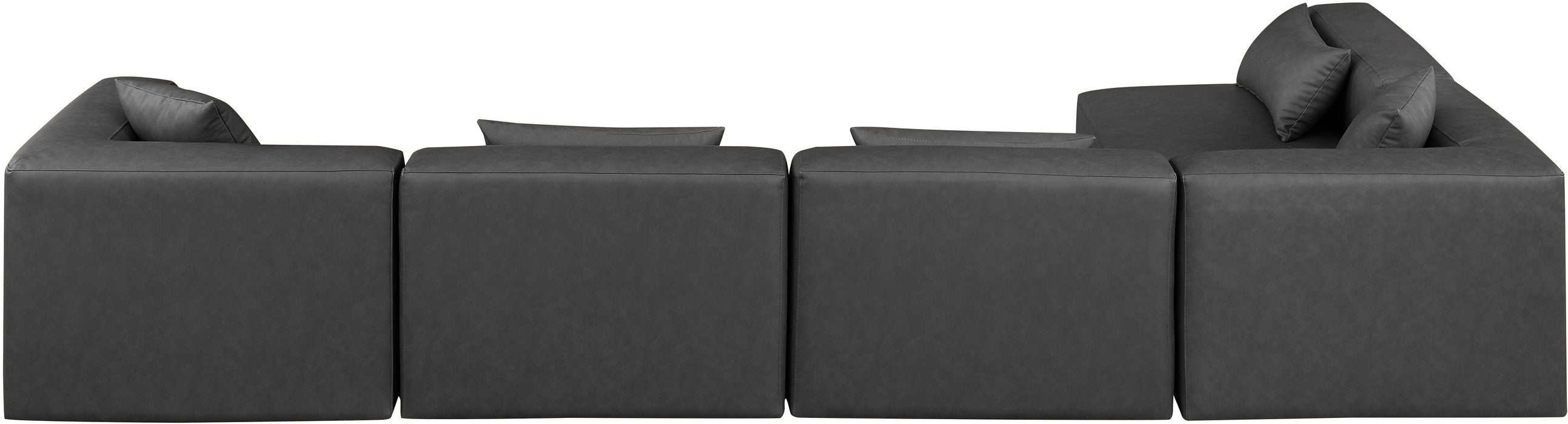 Meridian Furniture - Cube 144" Charcoal Vegan Leather Upholstered 5pc. Sectional - 668Grey-Sec5D - GreatFurnitureDeal
