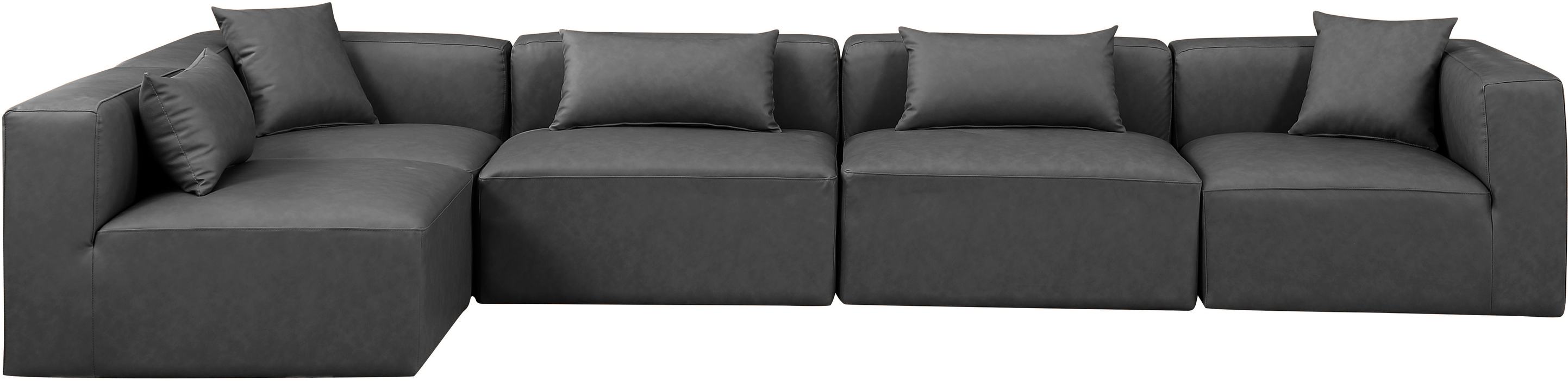 Meridian Furniture - Cube 144" Charcoal Vegan Leather Upholstered 5pc. Sectional - 668Grey-Sec5D - GreatFurnitureDeal