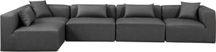 Meridian Furniture - Cube 144" Charcoal Vegan Leather Upholstered 5pc. Sectional - 668Grey-Sec5D - GreatFurnitureDeal