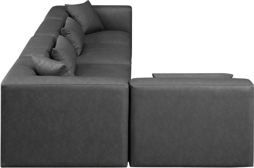 Meridian Furniture - Cube 144" Charcoal Vegan Leather Upholstered 5pc. Sectional - 668Grey-Sec5D - GreatFurnitureDeal