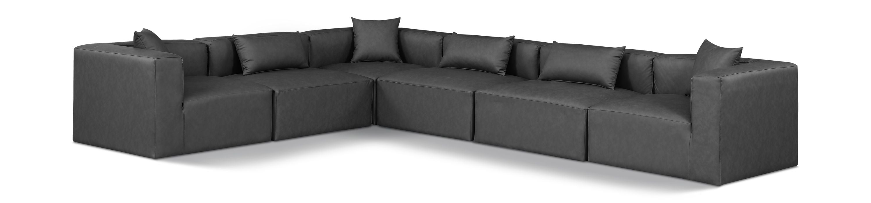 Meridian Furniture - Cube 144" Charcoal Vegan Leather Upholstered 6pc. Sectional - 668Grey-Sec6A - GreatFurnitureDeal