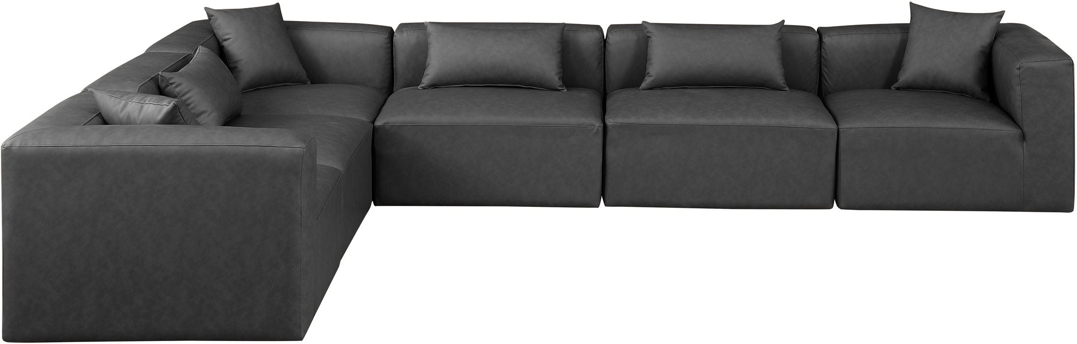 Meridian Furniture - Cube 144" Charcoal Vegan Leather Upholstered 6pc. Sectional - 668Grey-Sec6A - GreatFurnitureDeal