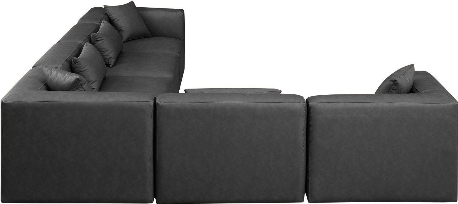 Meridian Furniture - Cube 144" Charcoal Vegan Leather Upholstered 6pc. Sectional - 668Grey-Sec6A - GreatFurnitureDeal