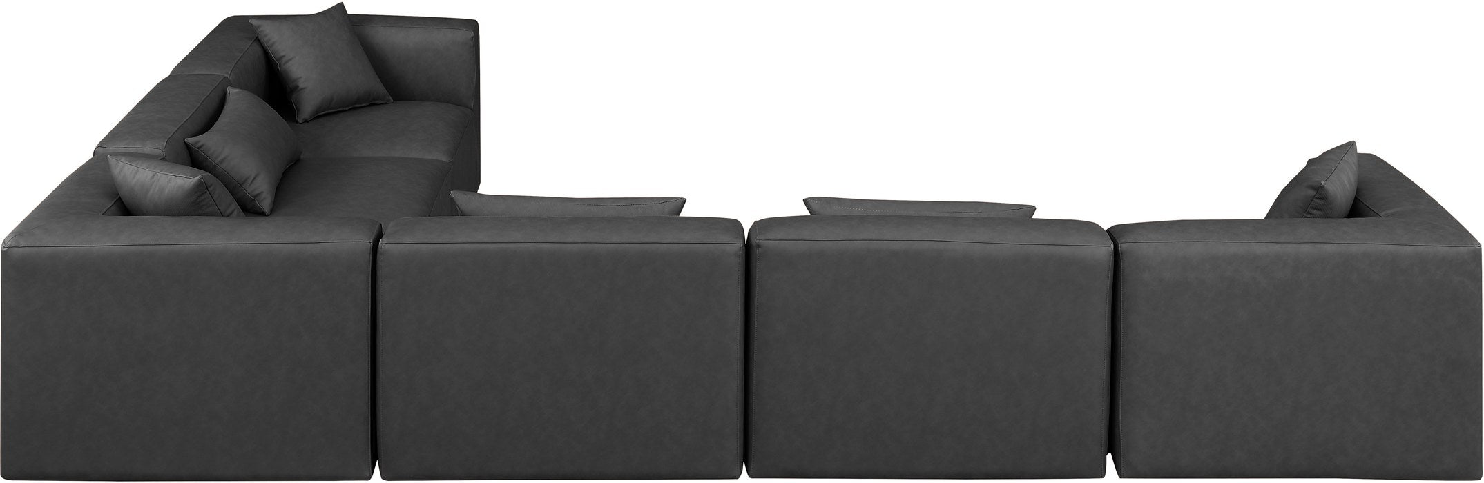 Meridian Furniture - Cube 144" Charcoal Vegan Leather Upholstered 6pc. Sectional - 668Grey-Sec6A - GreatFurnitureDeal