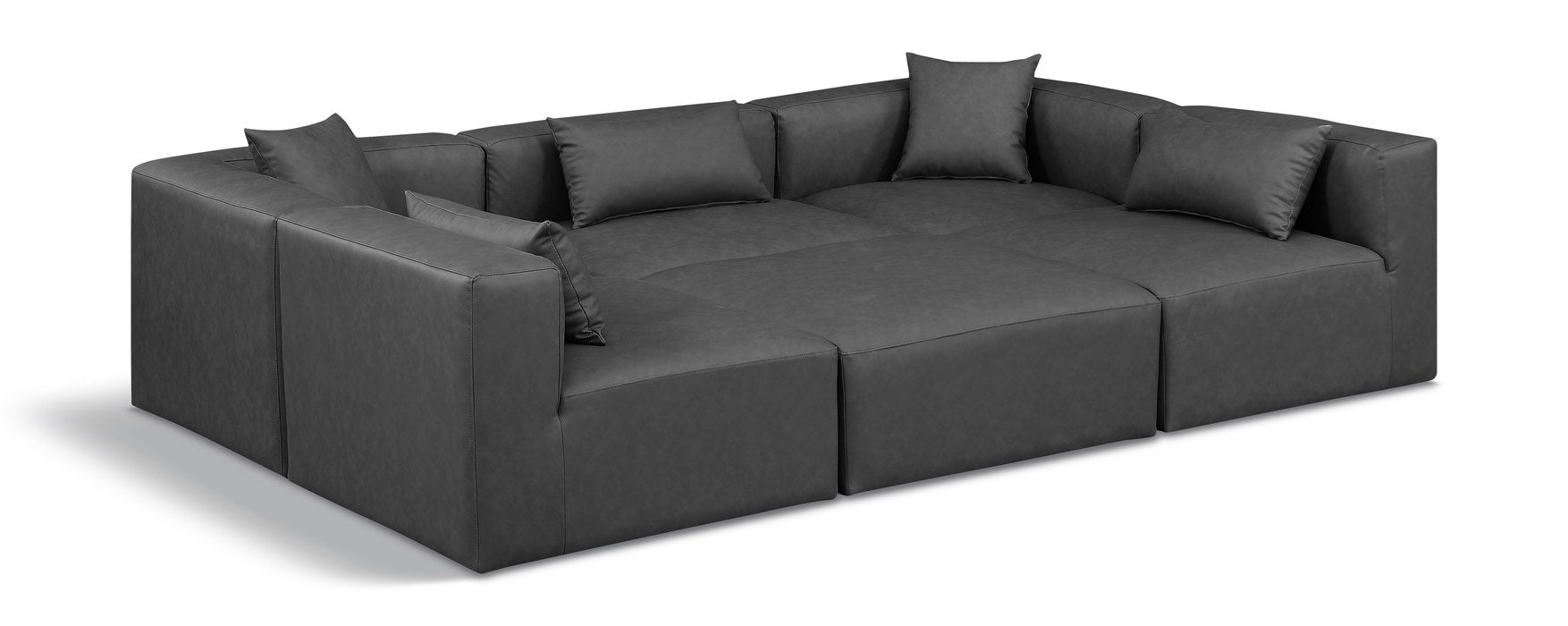 Meridian Furniture - Cube 108" Charcoal Vegan Leather Upholstered 6pc. Sectional - 668Grey-Sec6C - GreatFurnitureDeal