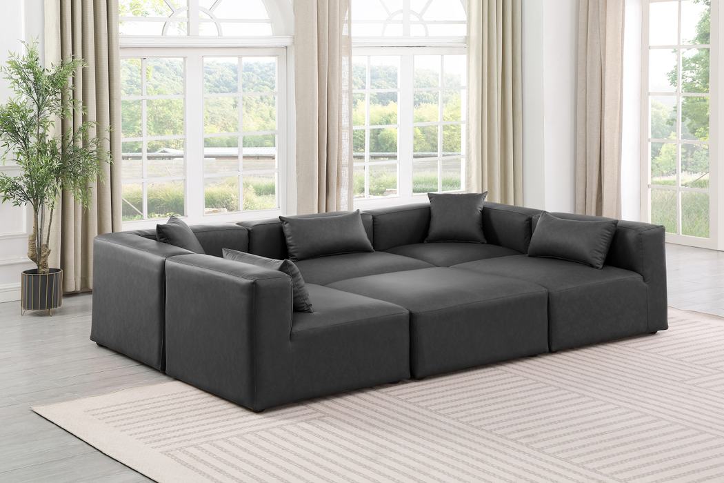 Meridian Furniture - Cube 108" Charcoal Vegan Leather Upholstered 6pc. Sectional - 668Grey-Sec6C - GreatFurnitureDeal