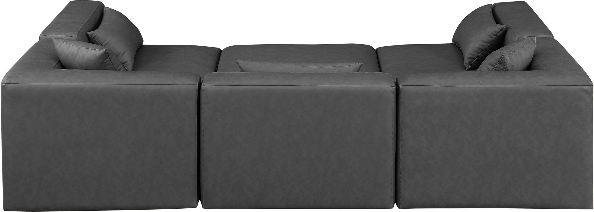 Meridian Furniture - Cube 108" Charcoal Vegan Leather Upholstered 6pc. Sectional - 668Grey-Sec6C - GreatFurnitureDeal