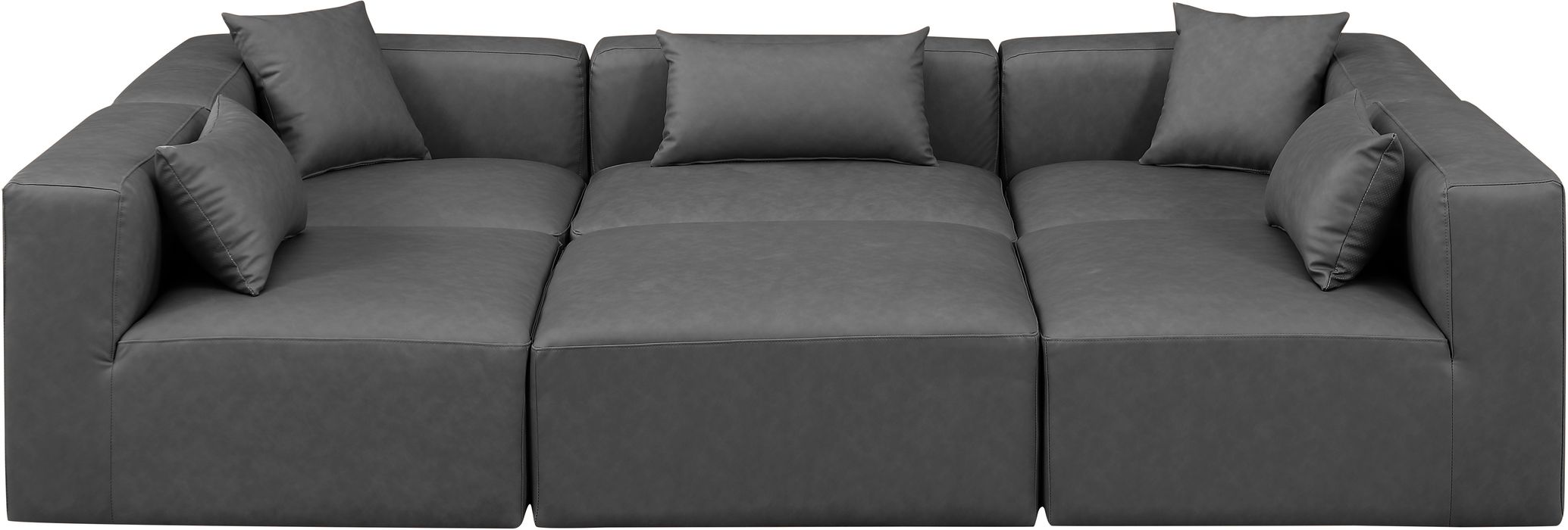 Meridian Furniture - Cube 108" Charcoal Vegan Leather Upholstered 6pc. Sectional - 668Grey-Sec6C - GreatFurnitureDeal