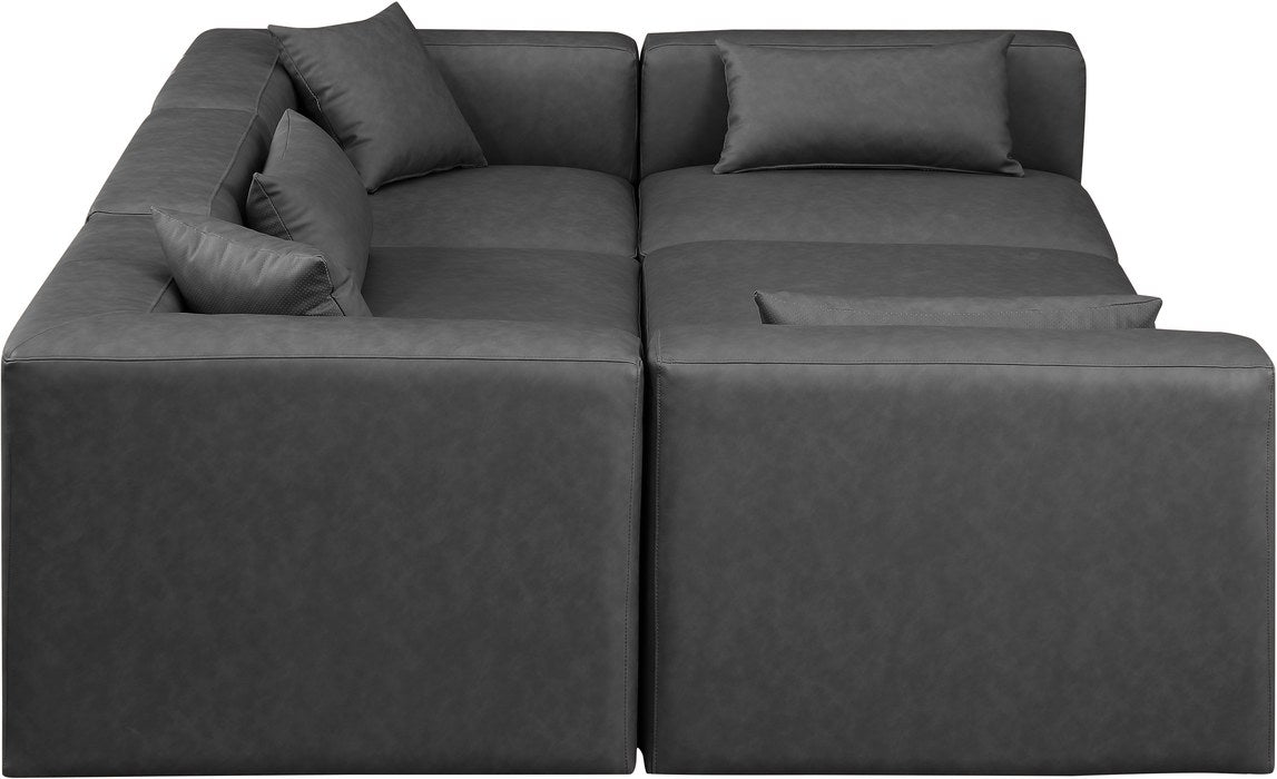 Meridian Furniture - Cube 108" Charcoal Vegan Leather Upholstered 6pc. Sectional - 668Grey-Sec6C - GreatFurnitureDeal