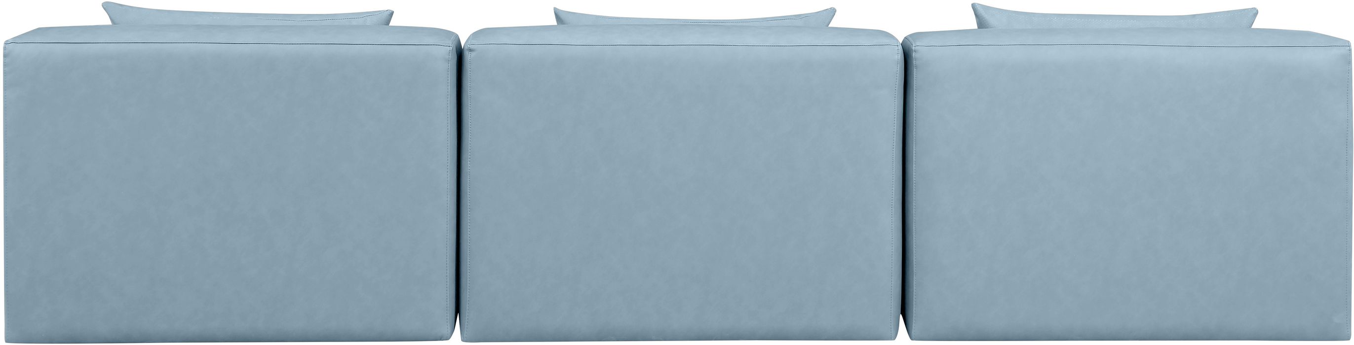 Meridian Furniture - Cube 108" Light Blue Vegan Leather Upholstered 3pc. Armless Sofa - 668LtBlu-S108A - GreatFurnitureDeal