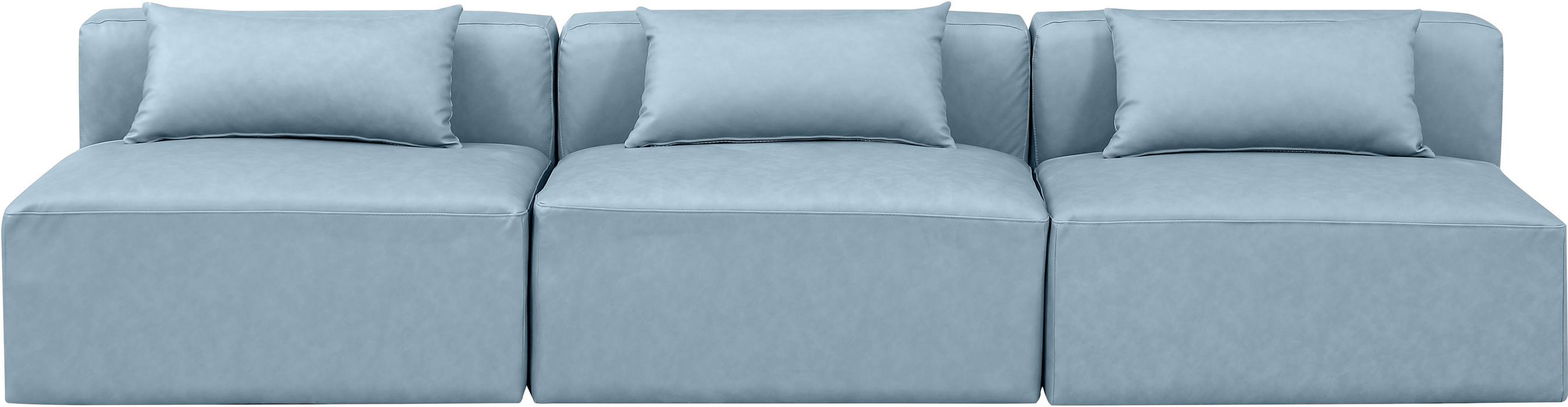 Meridian Furniture - Cube 108" Light Blue Vegan Leather Upholstered 3pc. Armless Sofa - 668LtBlu-S108A - GreatFurnitureDeal
