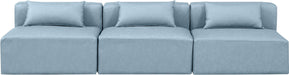 Meridian Furniture - Cube 108" Light Blue Vegan Leather Upholstered 3pc. Armless Sofa - 668LtBlu-S108A - GreatFurnitureDeal