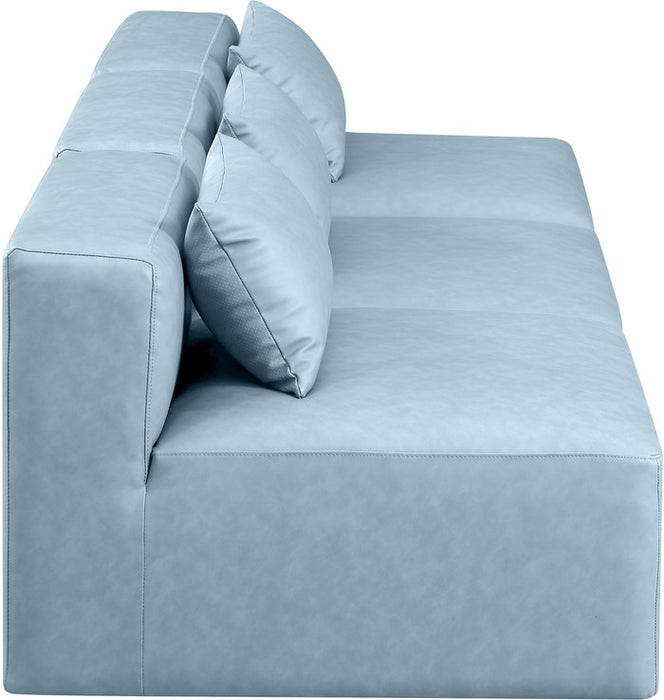 Meridian Furniture - Cube 108" Light Blue Vegan Leather Upholstered 3pc. Armless Sofa - 668LtBlu-S108A - GreatFurnitureDeal